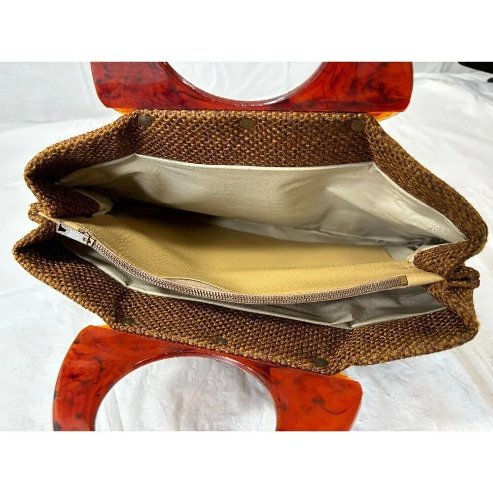 Vintage ‘60s JR Florida Large Tapestry Hand Bag lucite handles